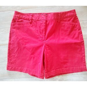 Lands End 12 Women’s Red Flat Front Bermuda Shorts Large Mid-Rise Pockets‎